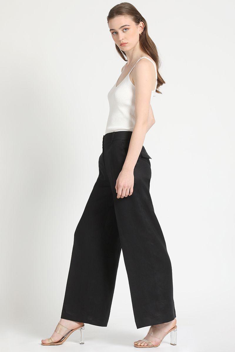 Pantalon Ancho Lino Algodón Negro Liola-5