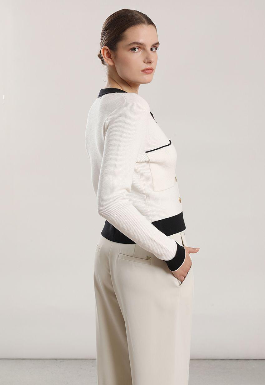 Chaqueta punto contratono mujer Liola crudo-2