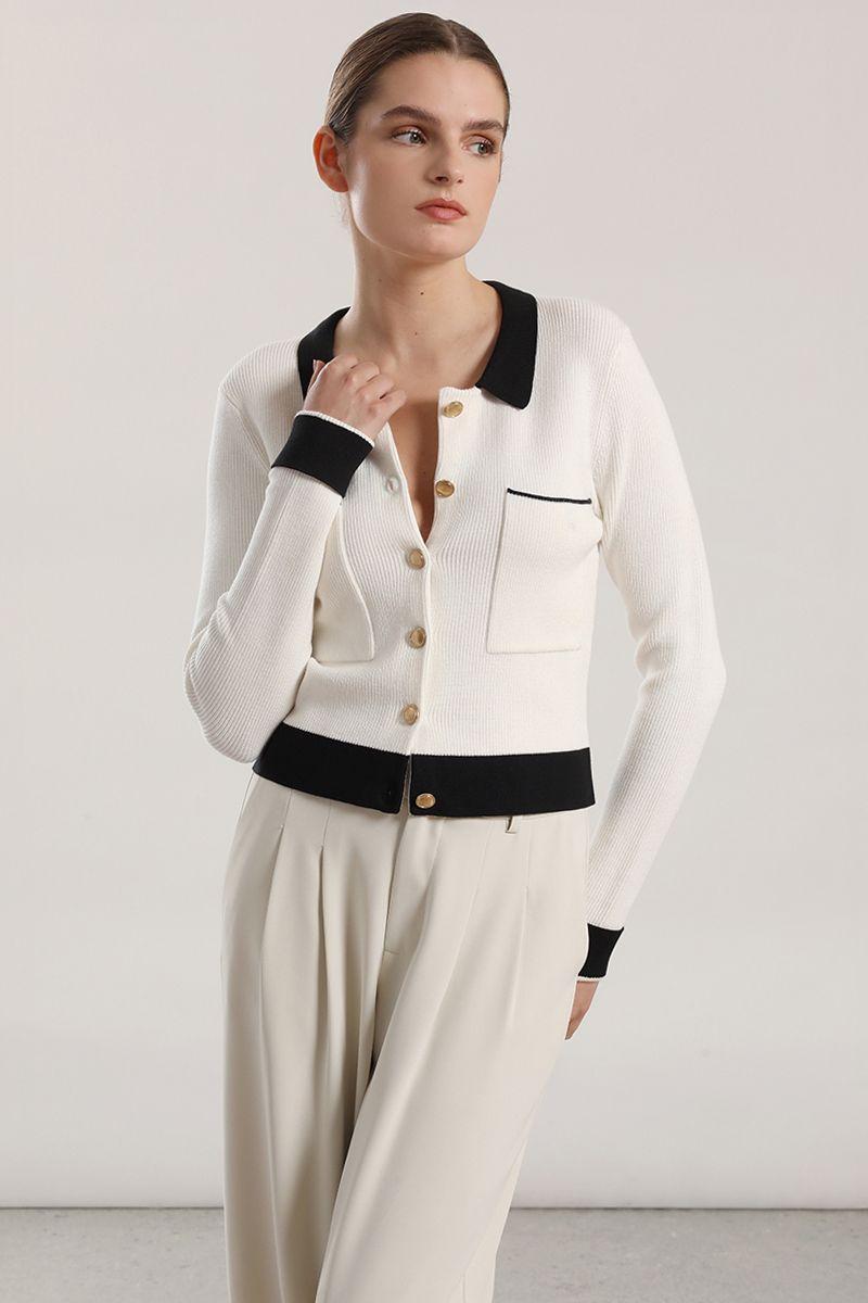 Chaqueta punto contratono mujer Liola crudo-4