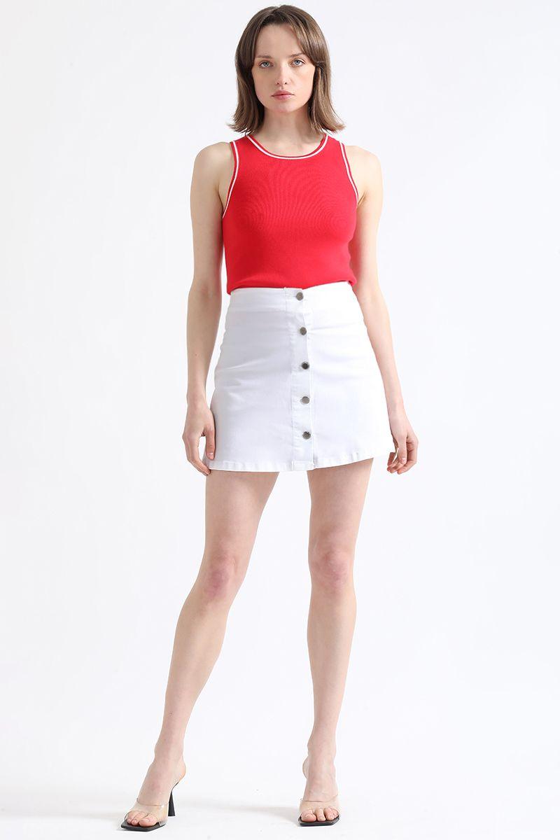 Falda Mini Evase, Crudo, Colección Italia Liola-0