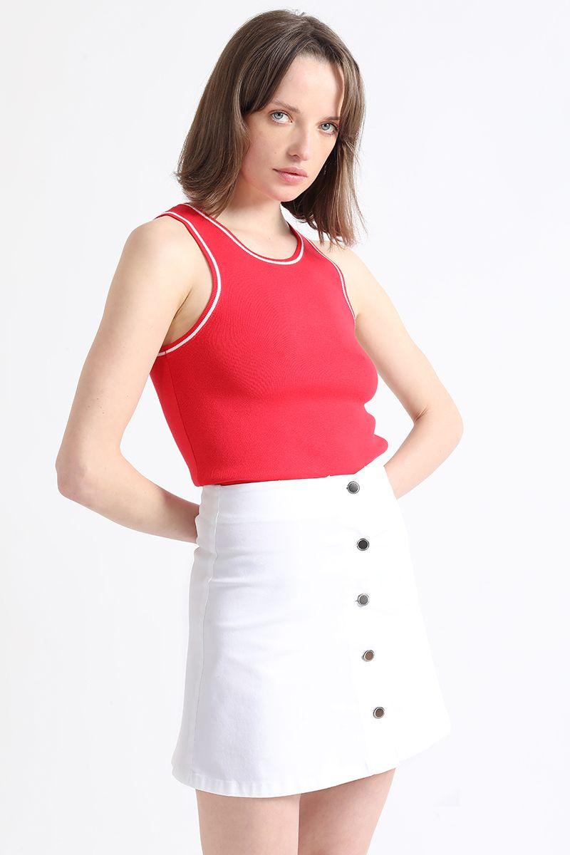 Falda Mini Evase, Crudo, Colección Italia Liola-2