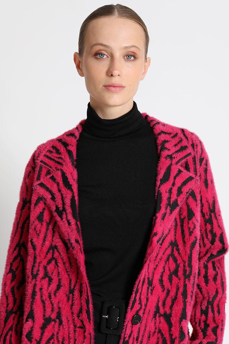 Abrigo Recto Cebra Negro Fucsia Liola-3