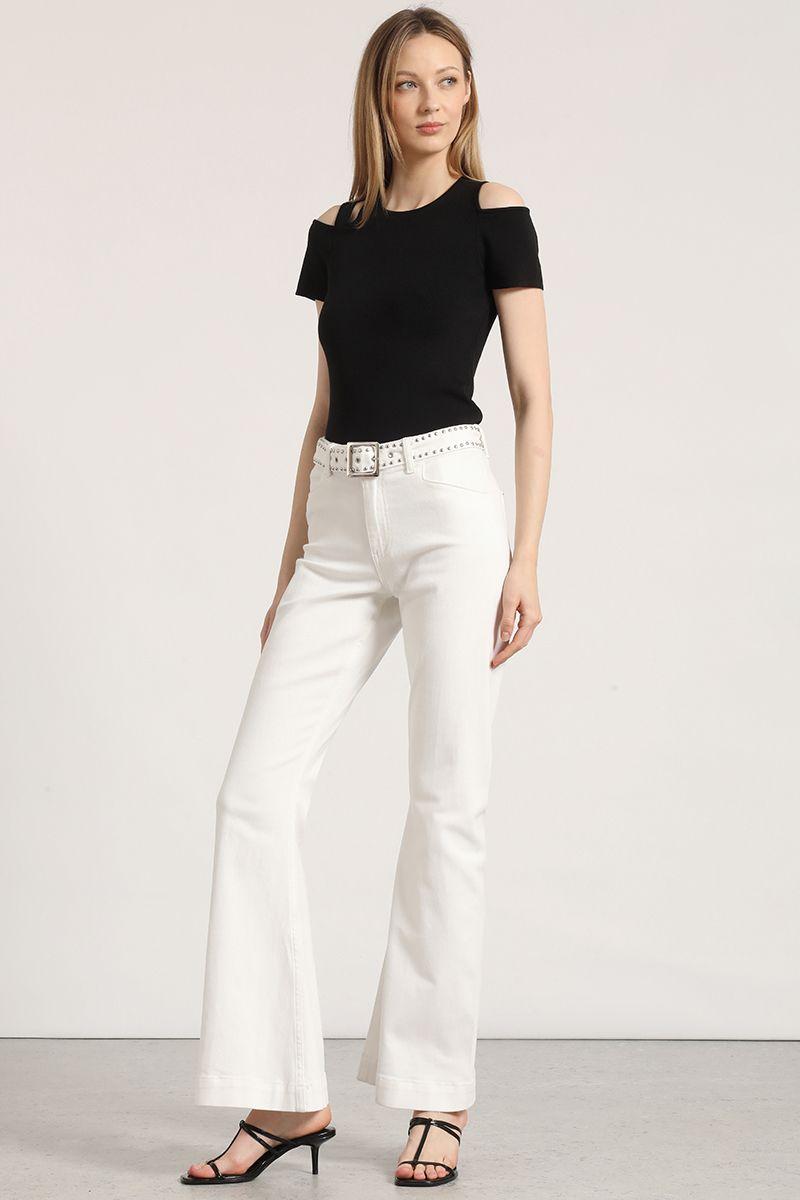 Jeans flare con cinturón liola mujer crudo-0