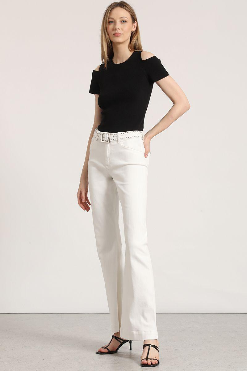Jeans flare con cinturón liola mujer crudo-1
