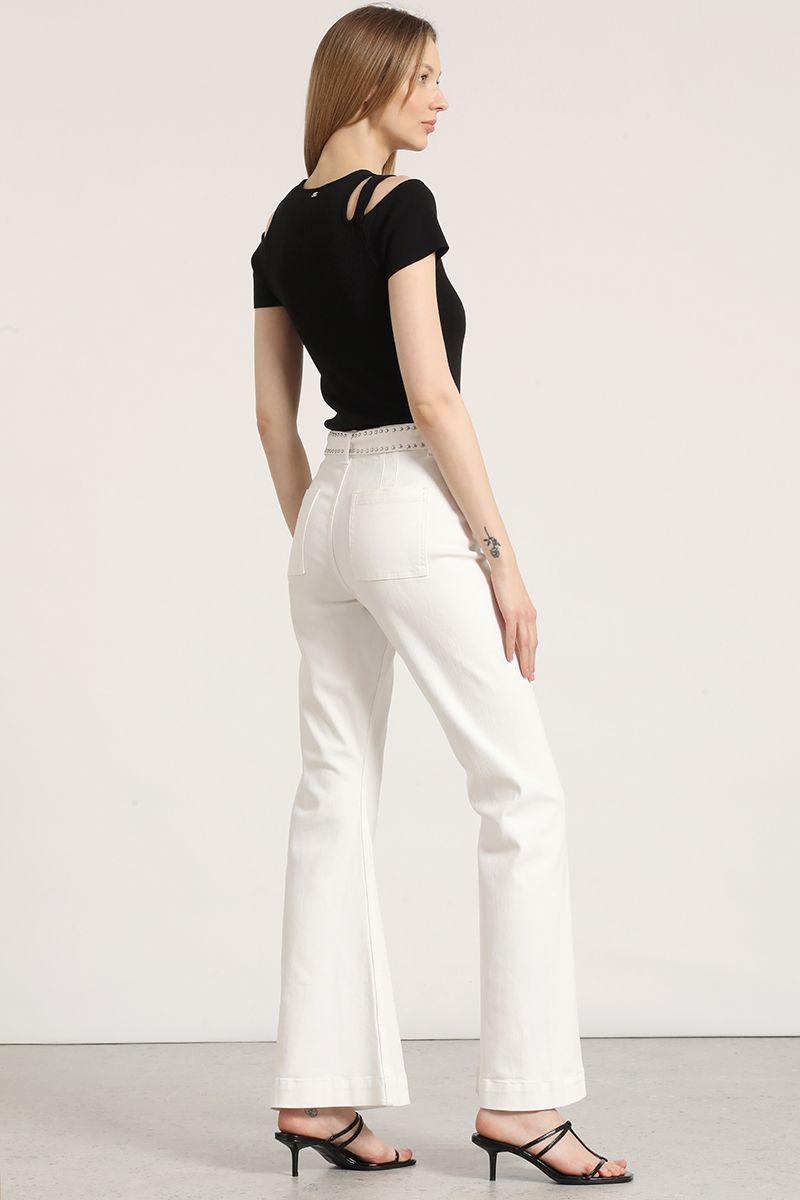 Jeans flare con cinturón liola mujer crudo-2