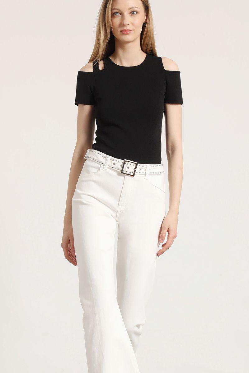 Jeans flare con cinturón liola mujer crudo-3