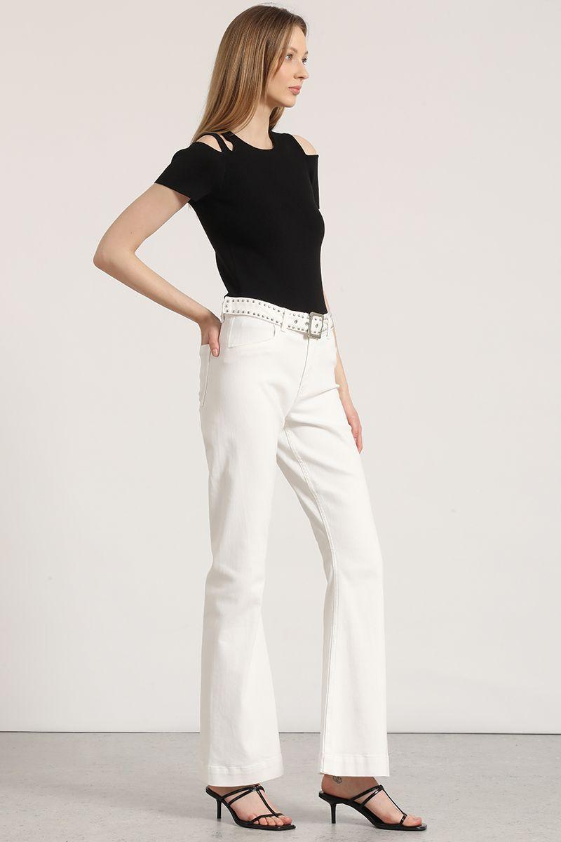 Jeans flare con cinturón liola mujer crudo-4