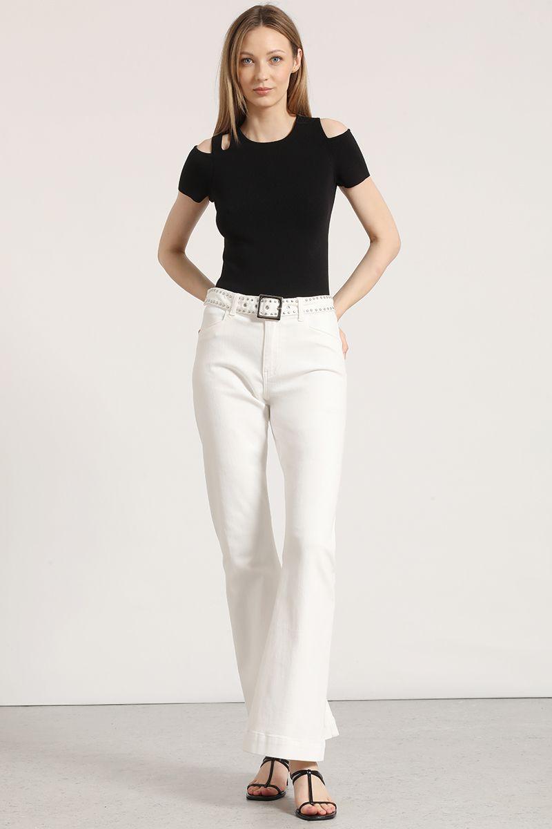 Jeans flare con cinturón liola mujer crudo-5