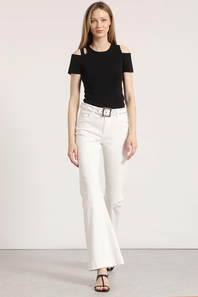 Jeans flare con cinturón liola mujer crudo-6