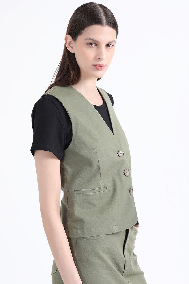 Chaleco Sastre Gabardina Stretch, Militar Liola-0