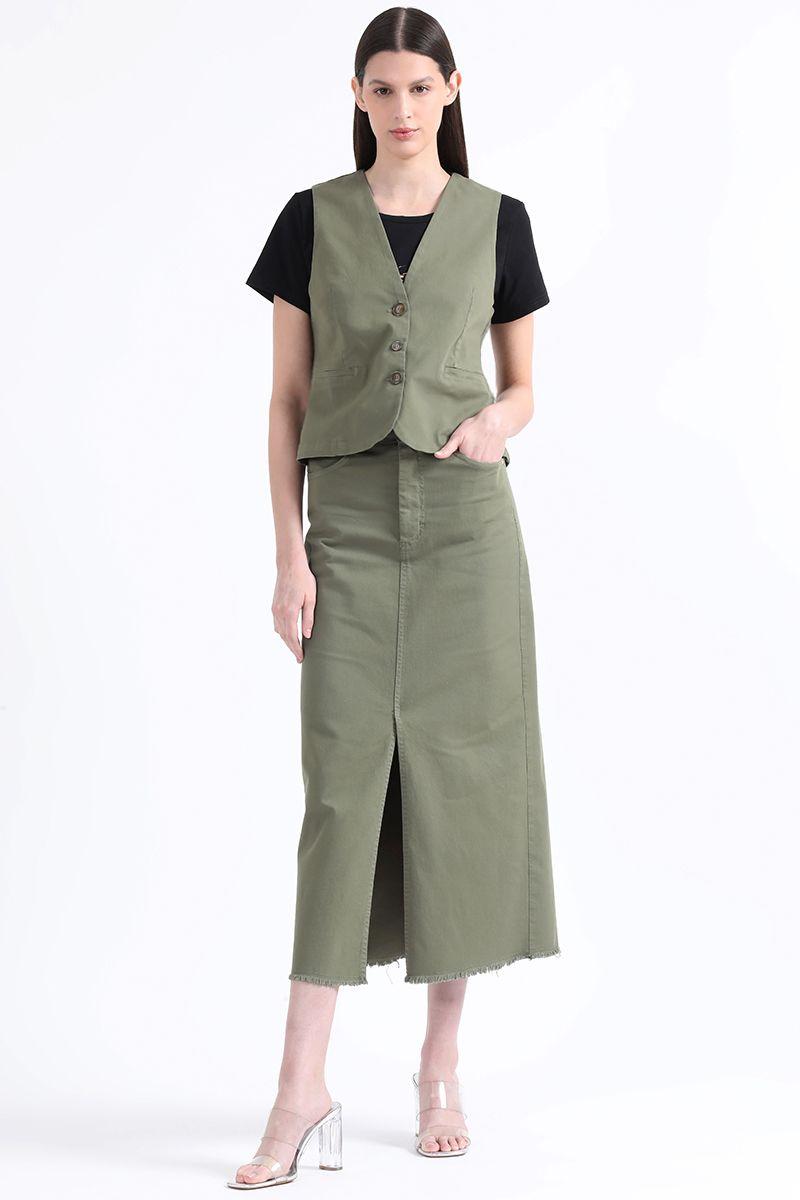 Chaleco Sastre Gabardina Stretch, Militar Liola-1