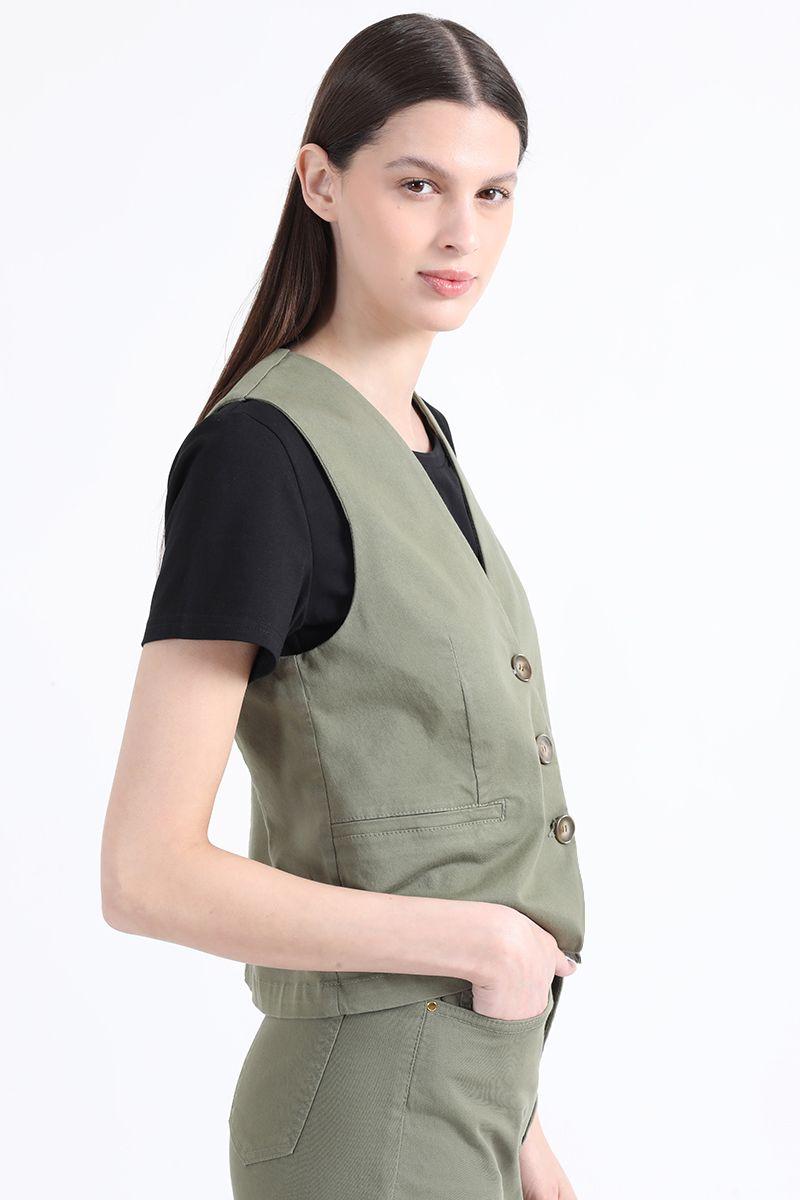 Chaleco Sastre Gabardina Stretch, Militar Liola-2