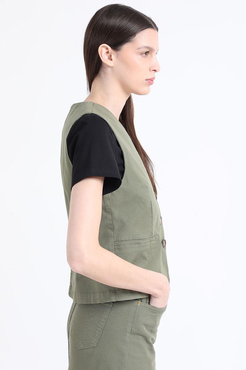 Chaleco Sastre Gabardina Stretch, Militar Liola-3