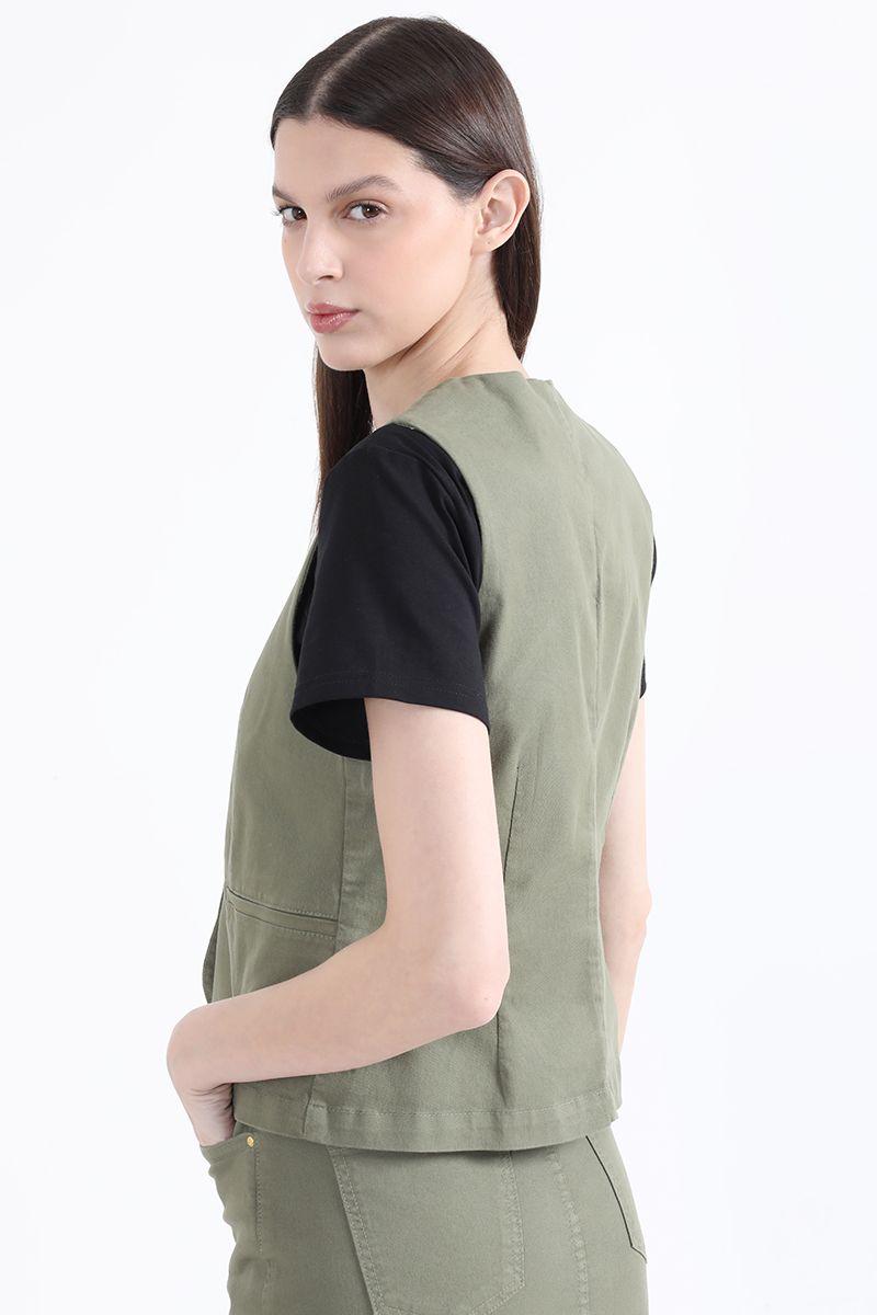 Chaleco Sastre Gabardina Stretch, Militar Liola-4