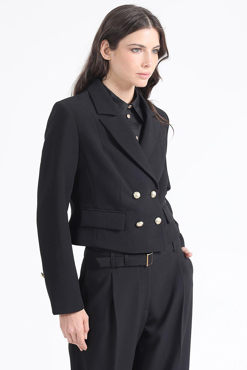 Chaqueta Crop Cruzada,Negro Liola-4