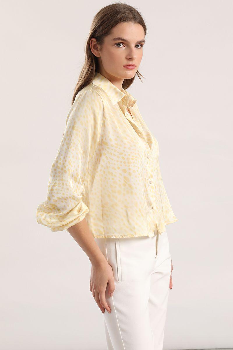 Blusa satin estampado manchas liola mujer amarillo-0