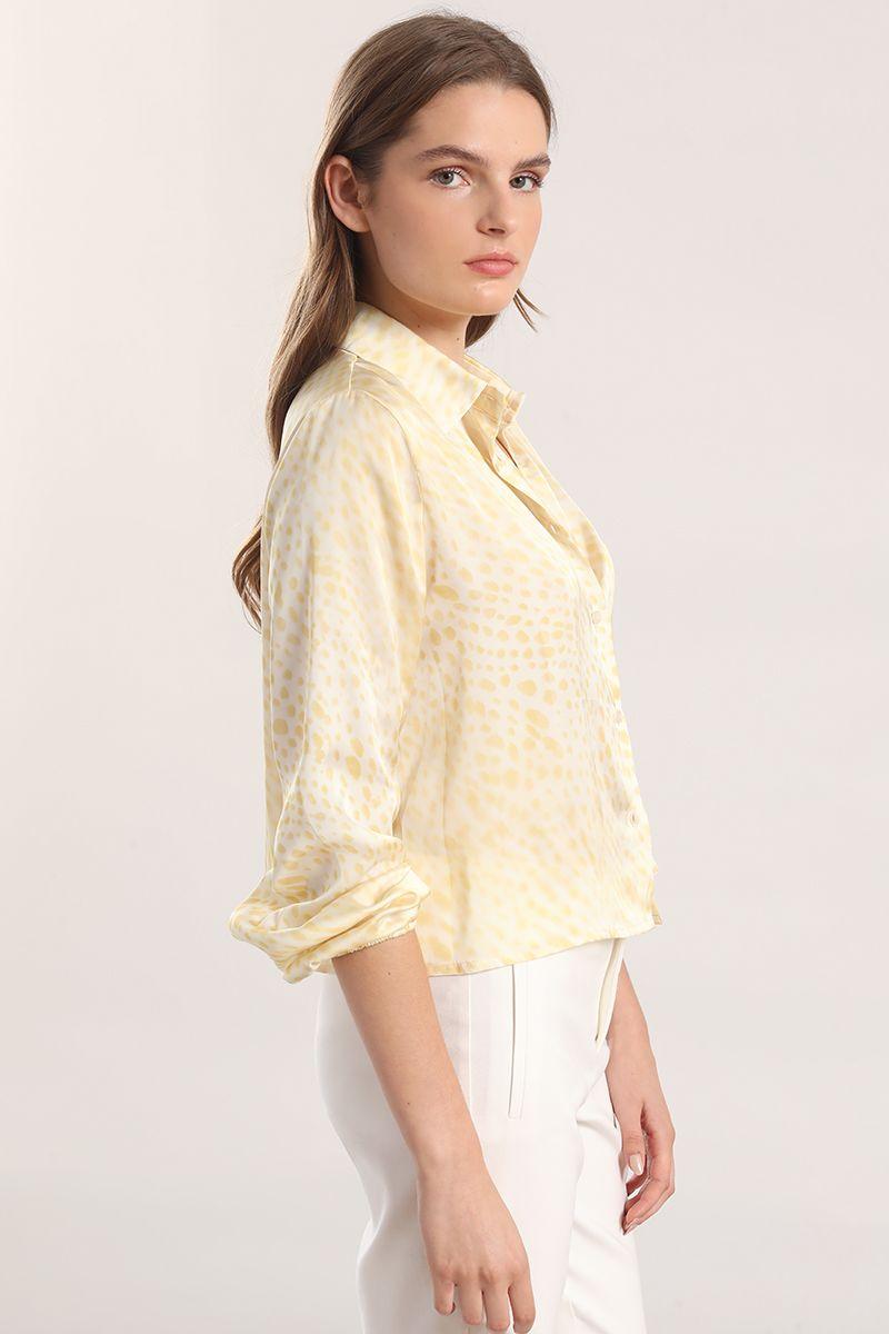 Blusa satin estampado manchas liola mujer amarillo-4