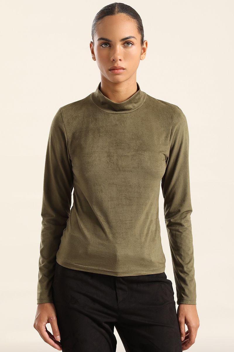 Top basico efecto gamuza, militar Liola-0