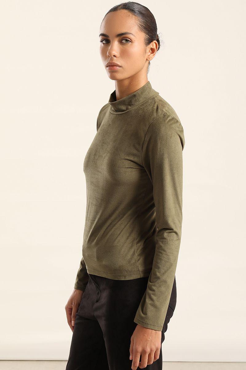 Top basico efecto gamuza, militar Liola-2