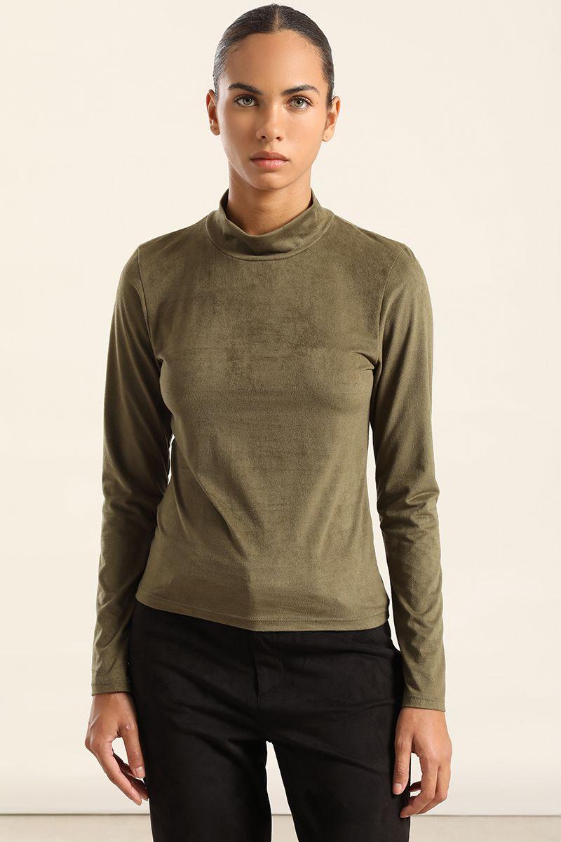 Top basico efecto gamuza, militar Liola-3