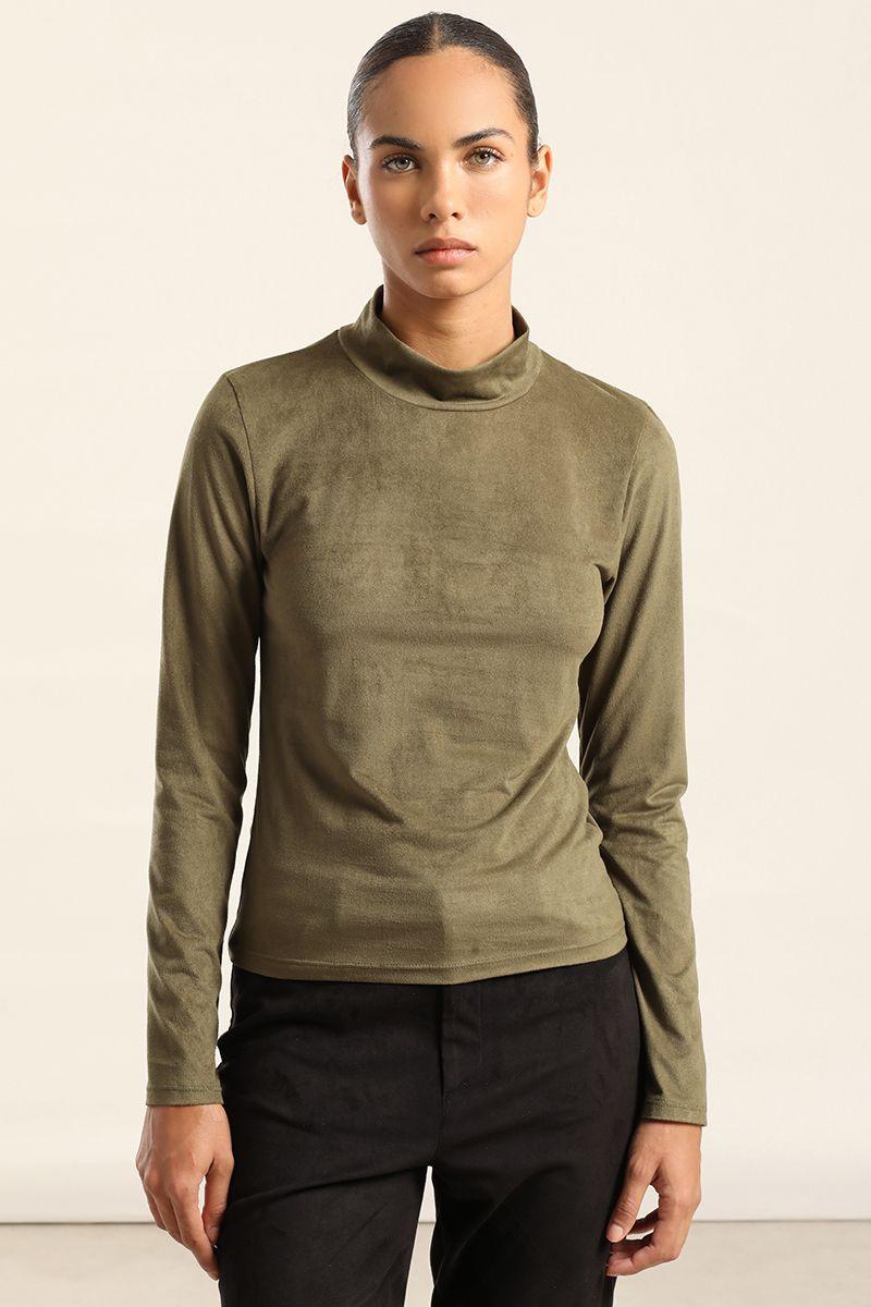 Top basico efecto gamuza, militar Liola-5