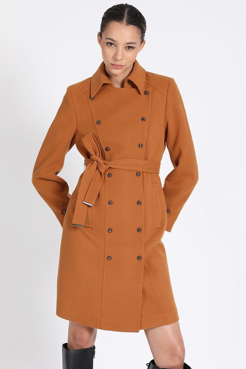 Abrigo Cruzado Con Lazo, Muflon Camel Liola-5