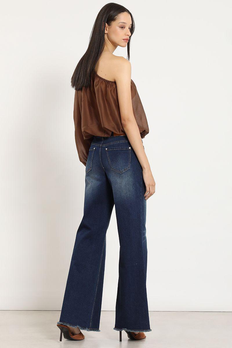 Jeans palazzo, tiro medio, indigo Liola-3