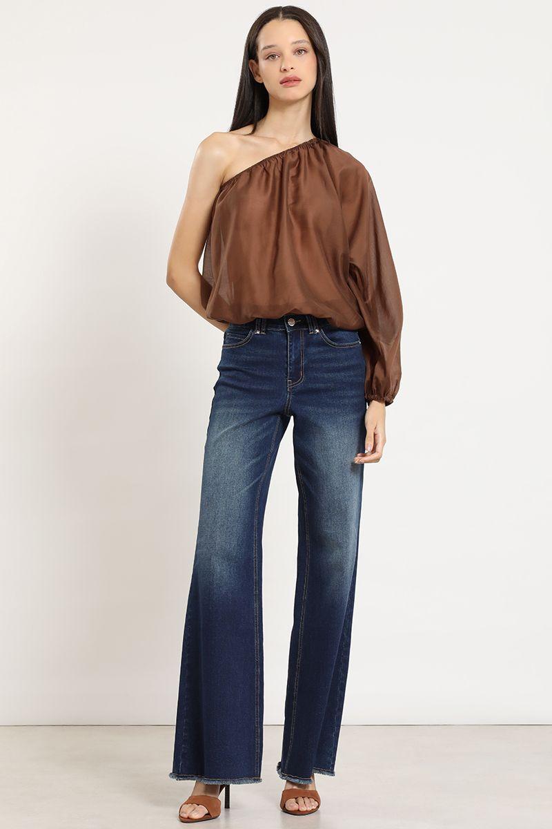 Jeans palazzo, tiro medio, indigo Liola-4