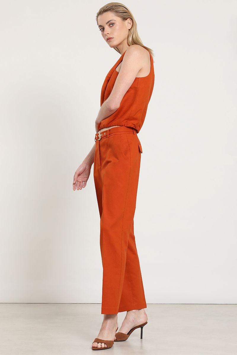 Pantalon sastre lino algodon, oxido Liola-2