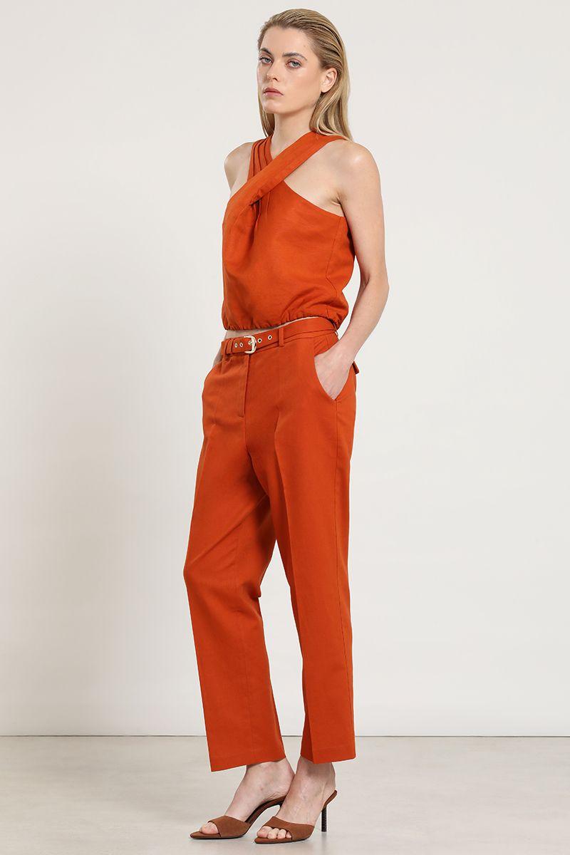 Pantalon sastre lino algodon, oxido Liola-4
