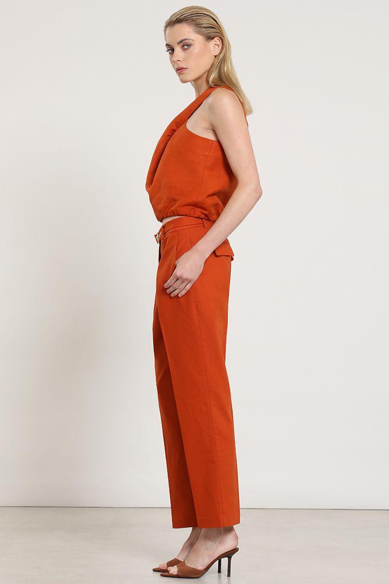 Pantalon sastre lino algodon, oxido Liola-5