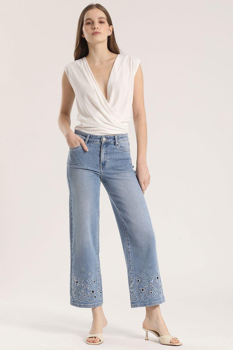 Jeans cropped straight Liola mujer celeste-0