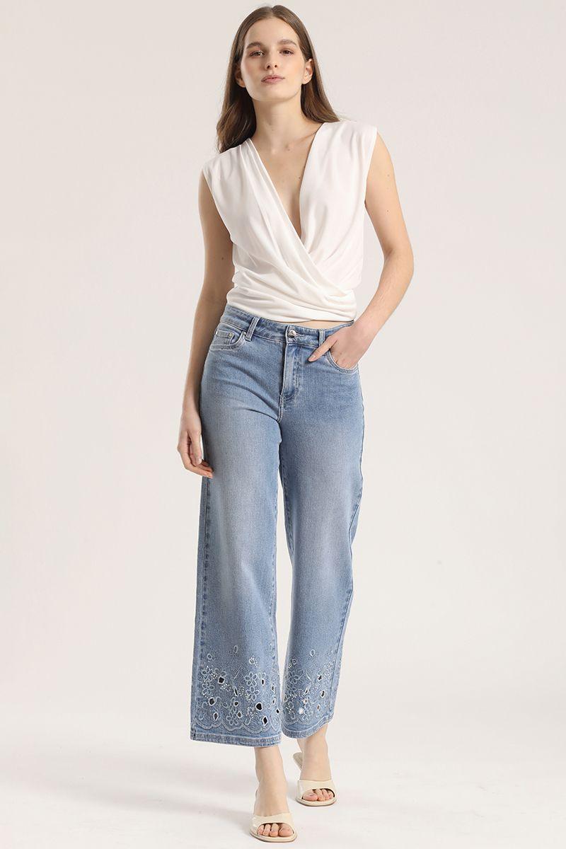 Jeans cropped straight Liola mujer celeste-2
