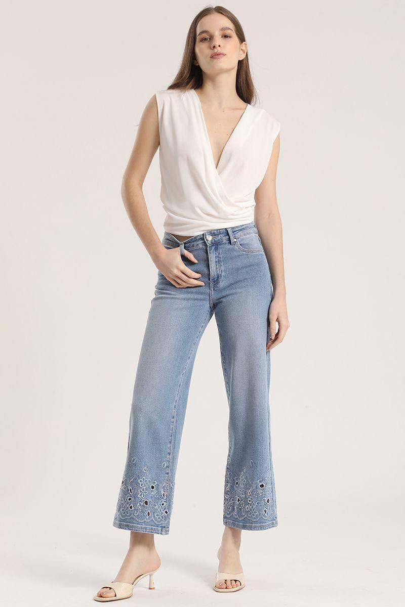 Jeans cropped straight Liola mujer celeste-4
