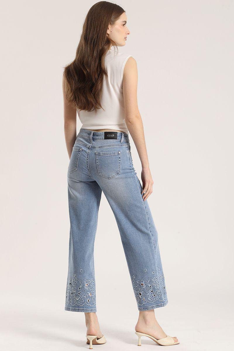 Jeans cropped straight Liola mujer celeste-5