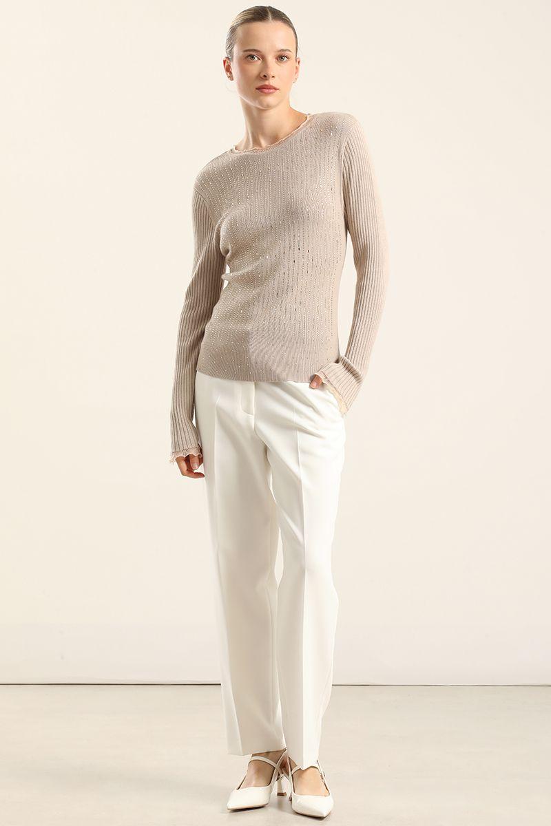 Jersey Punto Aplicacion Strass, Beige Liola-1