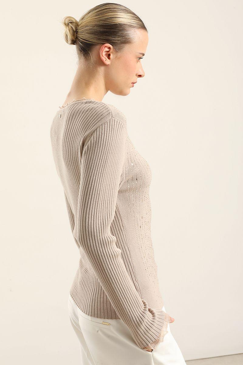 Jersey Punto Aplicacion Strass, Beige Liola-5