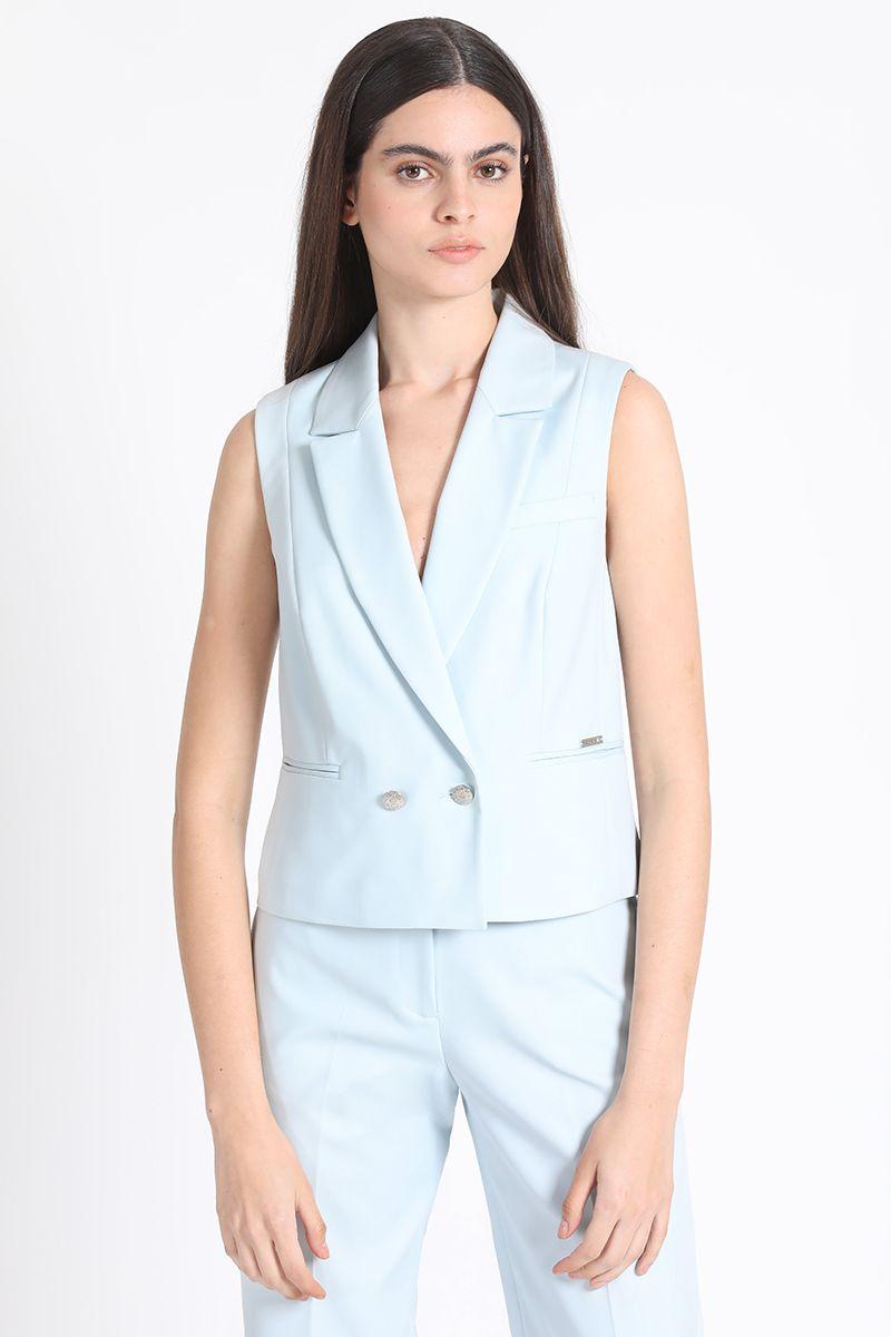 Blazer Crop Cruzado Sin Mangas Celeste Liola-0