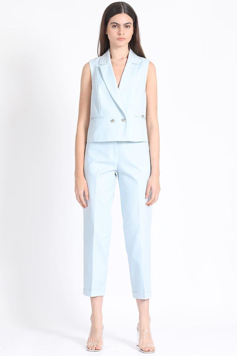 Blazer Crop Cruzado Sin Mangas Celeste Liola-1