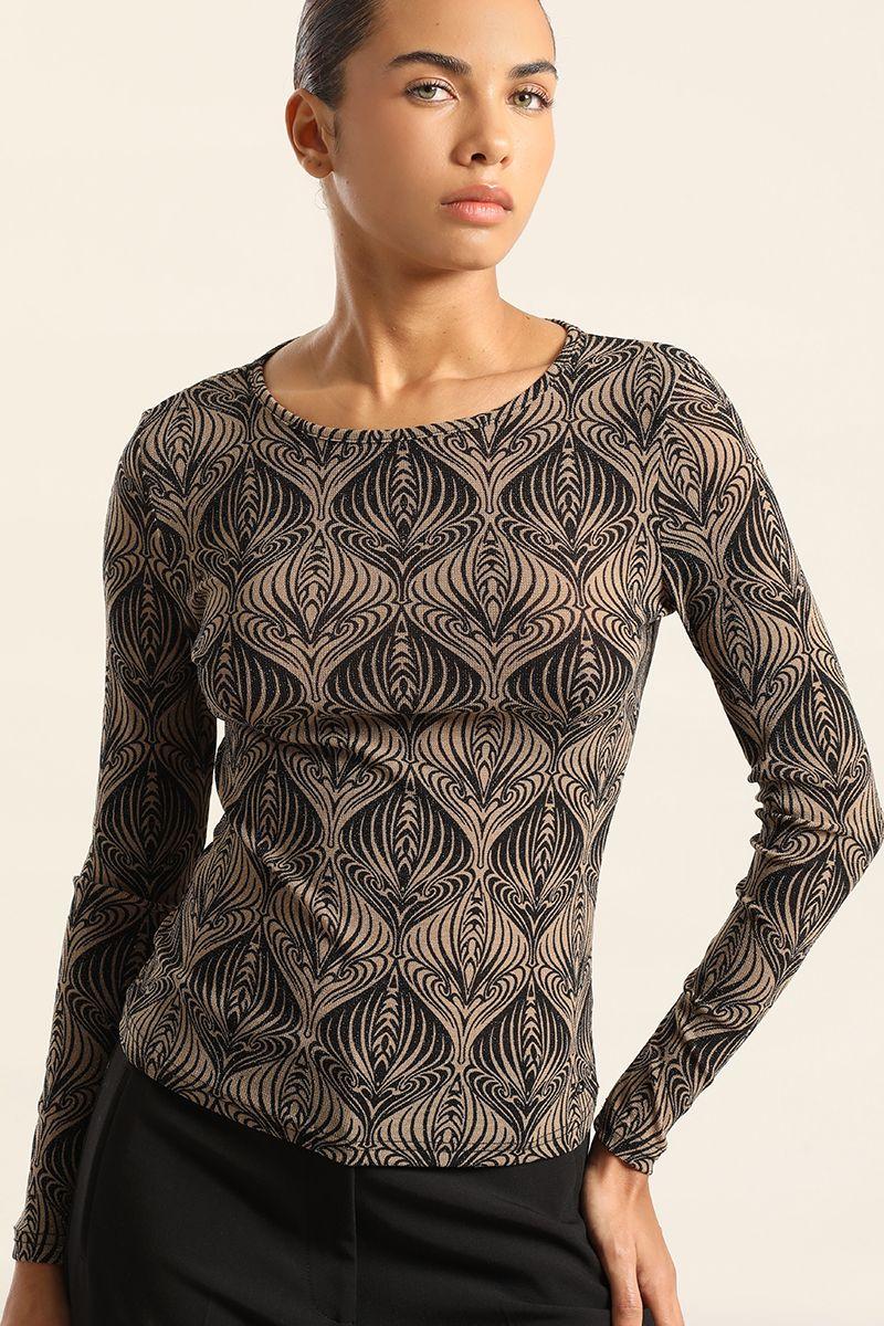 Top Malla, Estampado Metalizado, Beige Liola-2