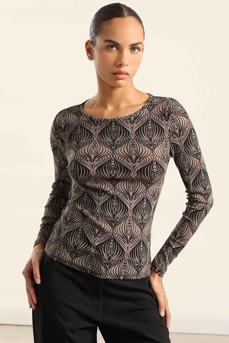 Top Malla, Estampado Metalizado, Beige Liola-5