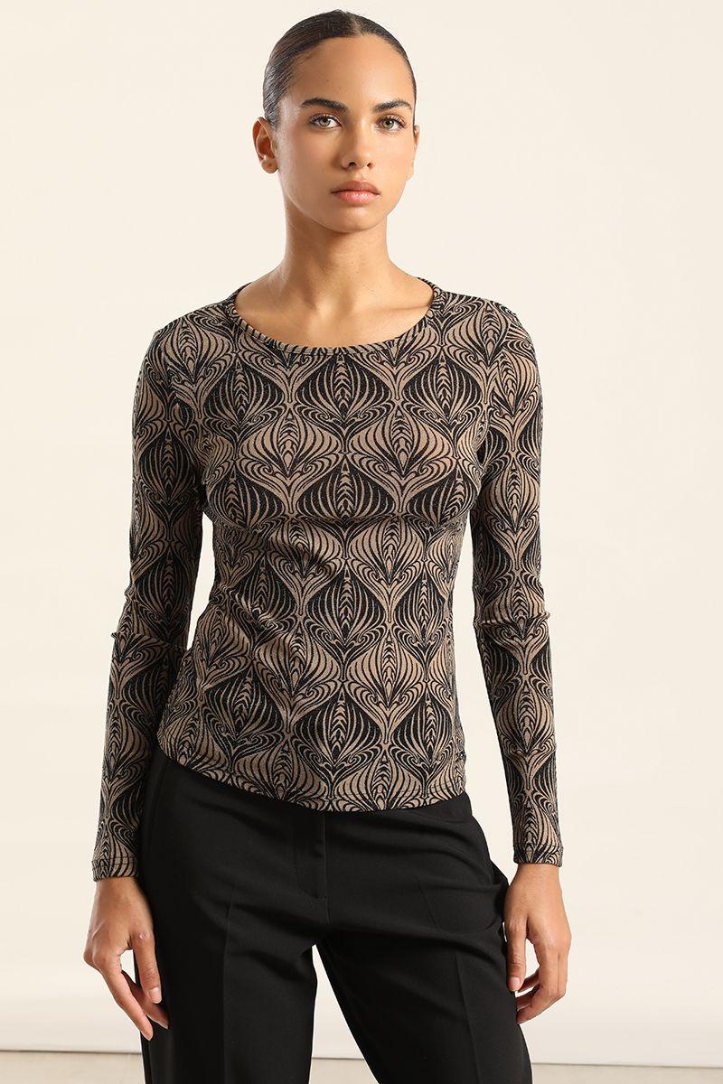 Top Malla, Estampado Metalizado, Beige Liola-6