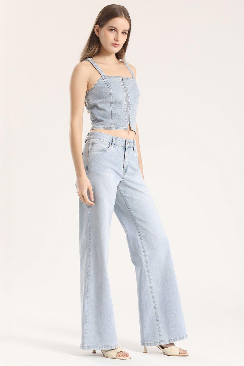 Jeans palazzo relax liola mujer celeste claro-2