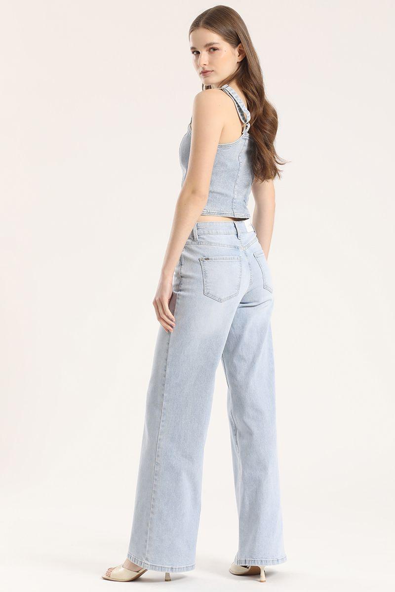 Jeans palazzo relax liola mujer celeste claro-3