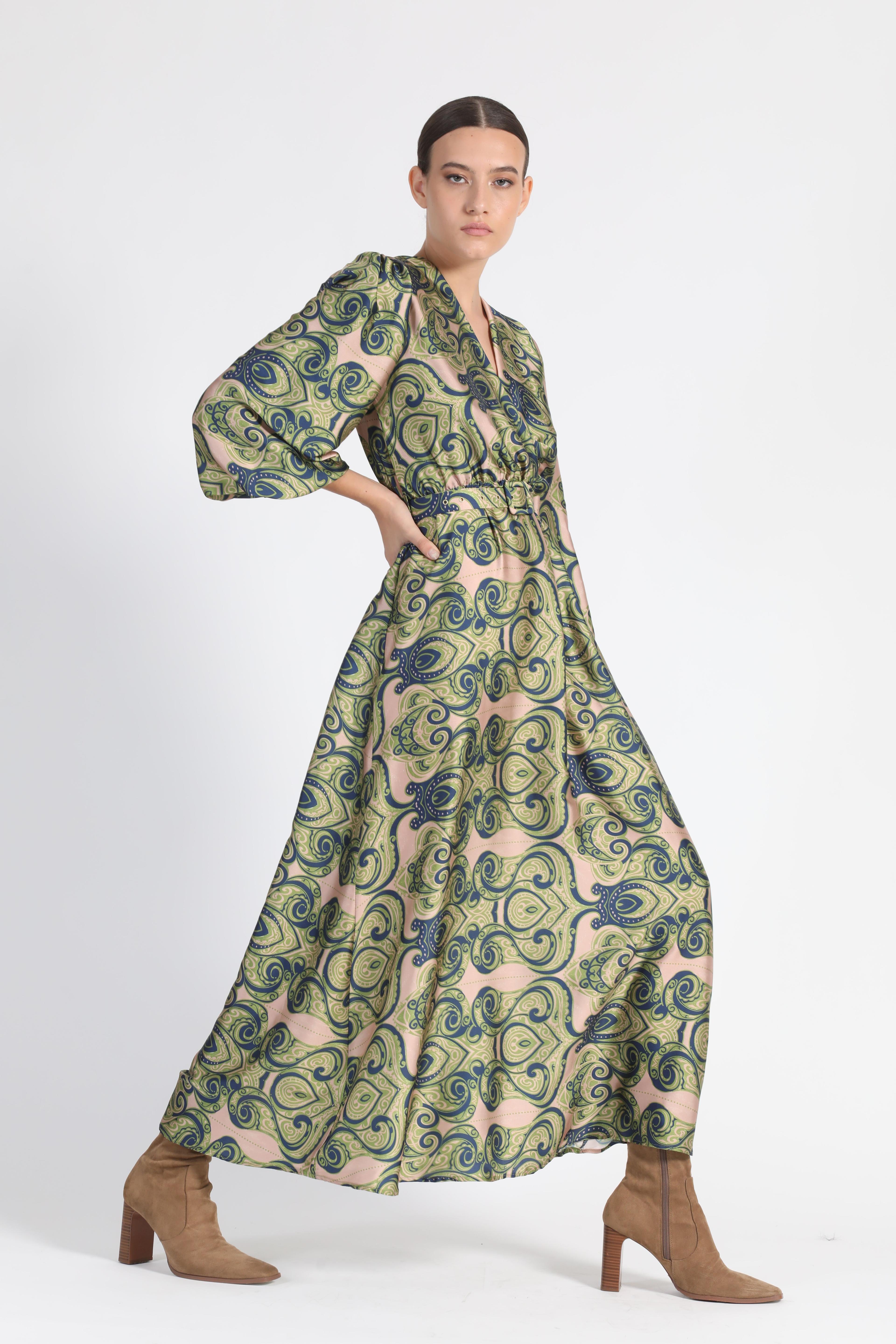 Vestido Maxi Estampado Verde Liola-2