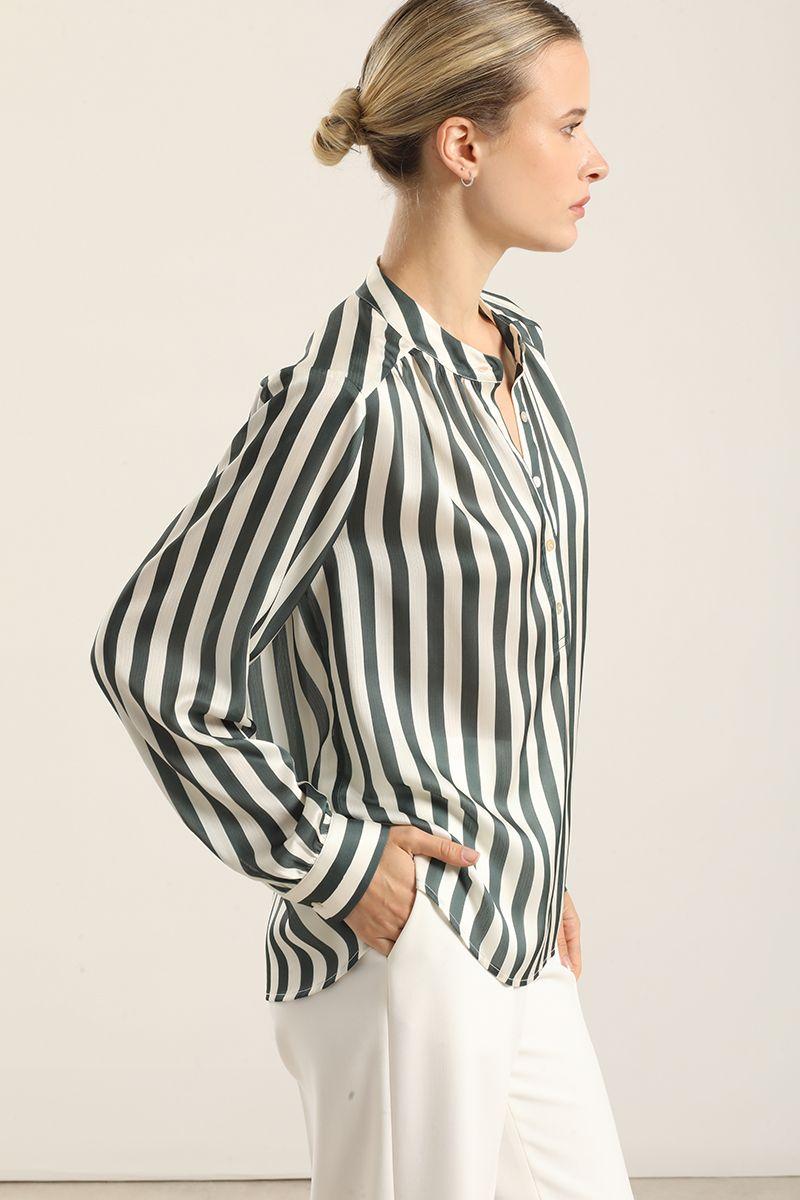 Blusa Satin Listado, Verde Liola-2