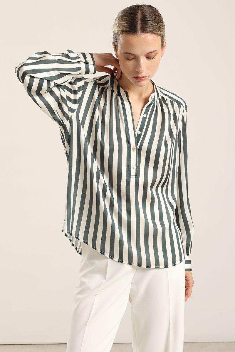 Blusa Satin Listado, Verde Liola-3