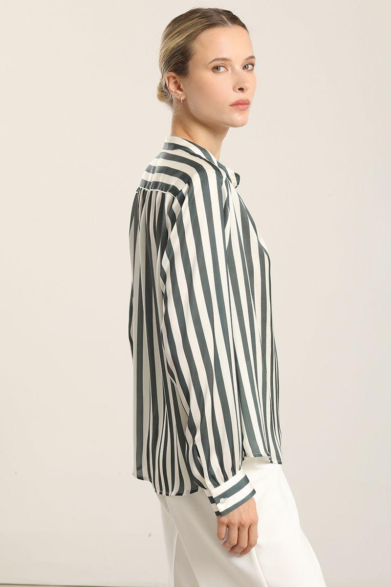 Blusa Satin Listado, Verde Liola-4