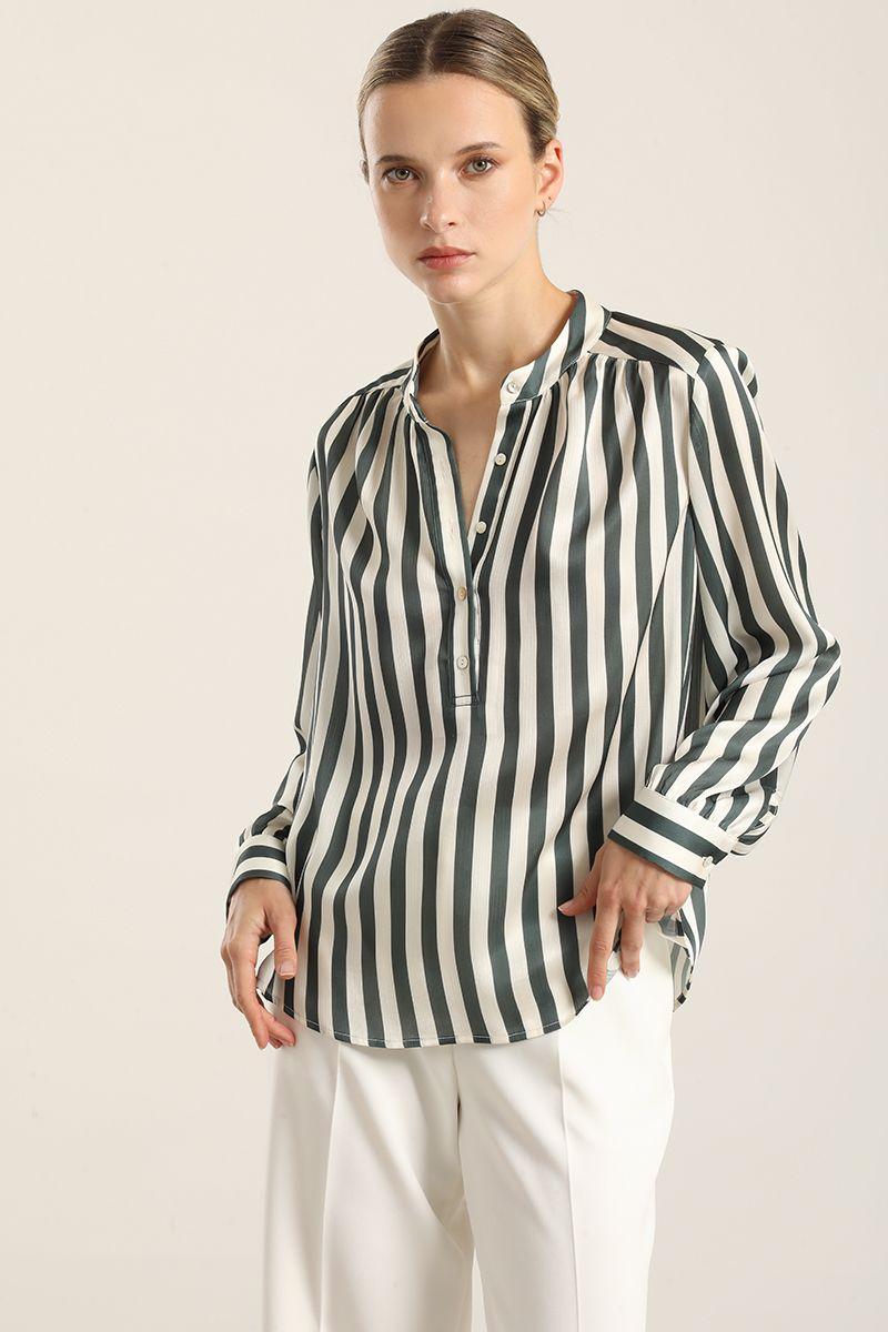 Blusa Satin Listado, Verde Liola-5