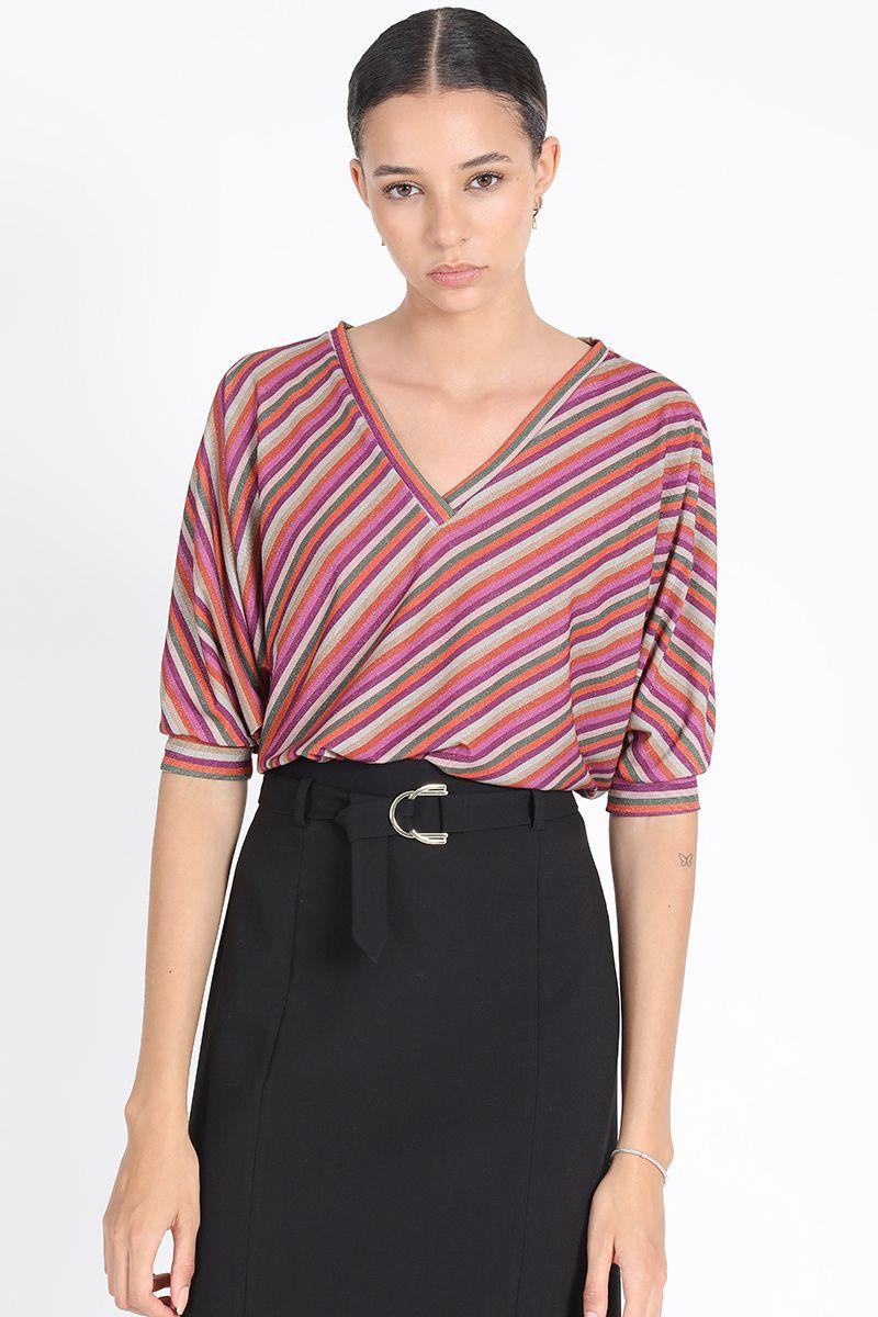 Polera Manga Kimono Rayas Naranjo Liola-2